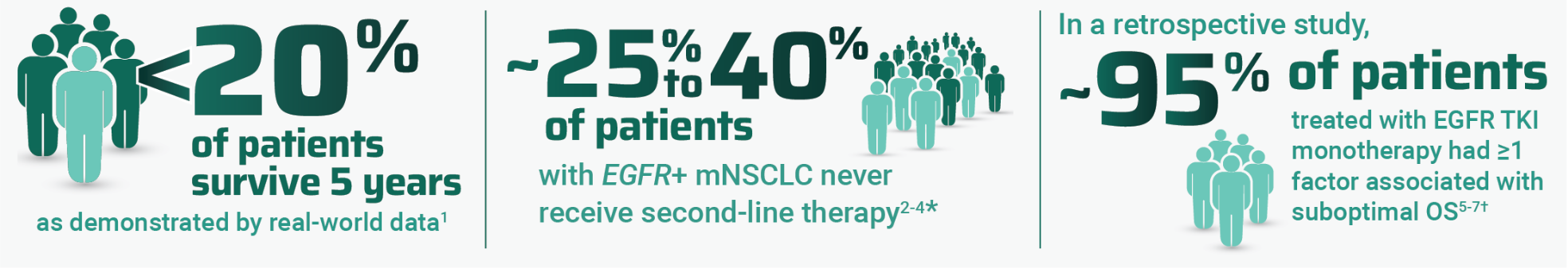 ~95% of patients icon + ~ 25% to 40% of patients icon + <20% of patients survive 5 years icon